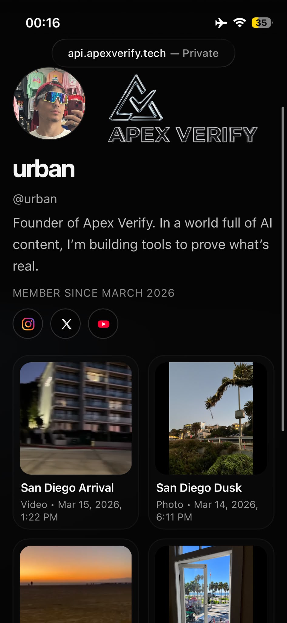 Private Apex Verify profile and verified media on the web